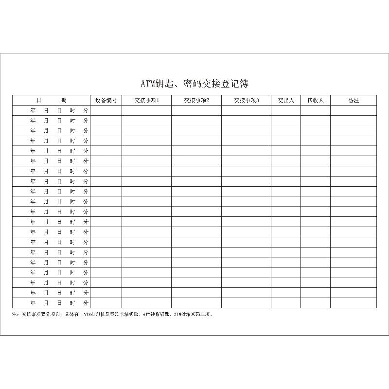 ATM钥匙、密码交接登记簿